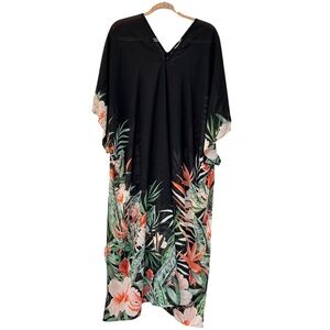 Tropical Black & Green NWT Maxi Dress Coverup with V-Neck SZ XS
